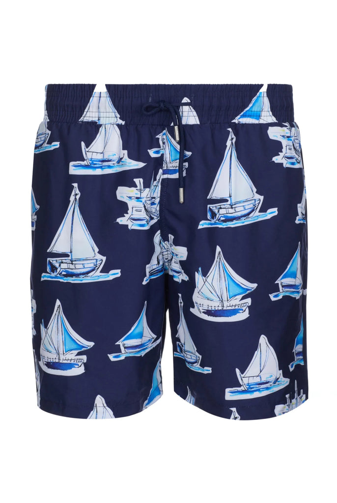 Marco Frank - Achille: Ship Print Quick-Drying Swim Short - Navy