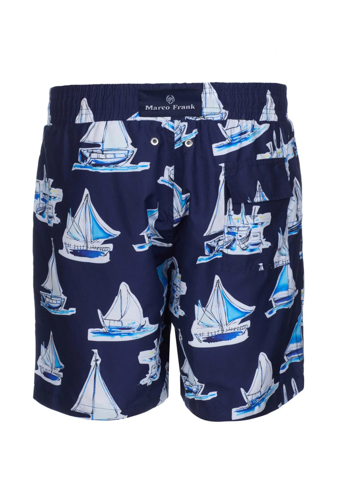 Marco Frank - Achille: Ship Print Quick-Drying Swim Short - Navy