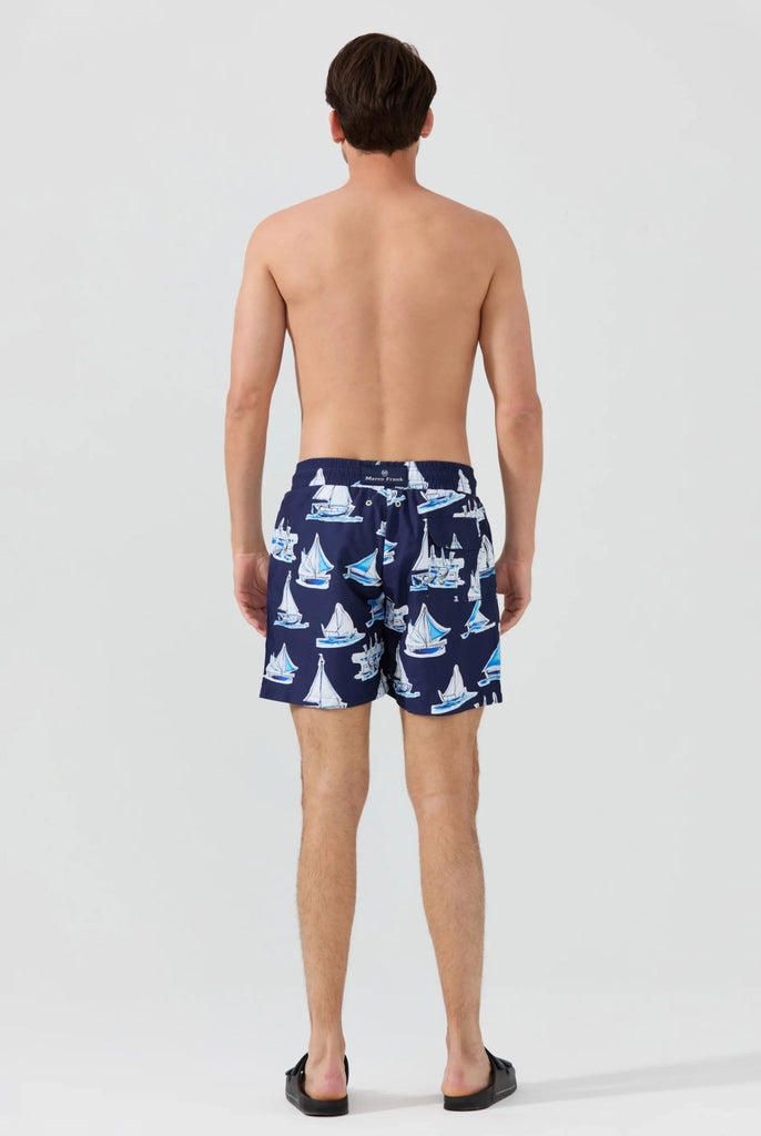 Marco Frank - Achille: Ship Print Quick-Drying Swim Short - Navy