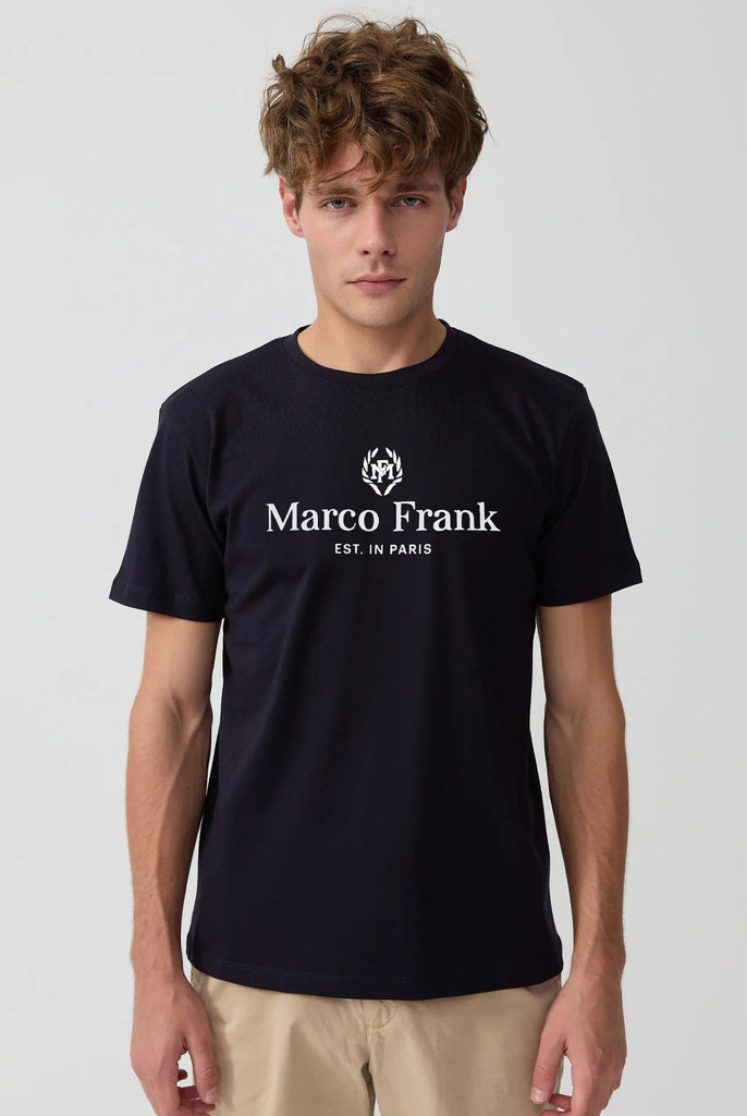 Marco Frank | Curtis: T-shirt Avec Logo Imprimé - Est. In Paris, Bleu Marine