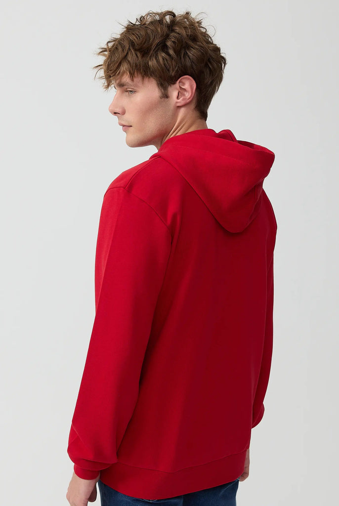 Marco Frank - Ducasse: Sweat Zippé à Capuche Avec Logo de Coq Emblématique Brodé - Rouge