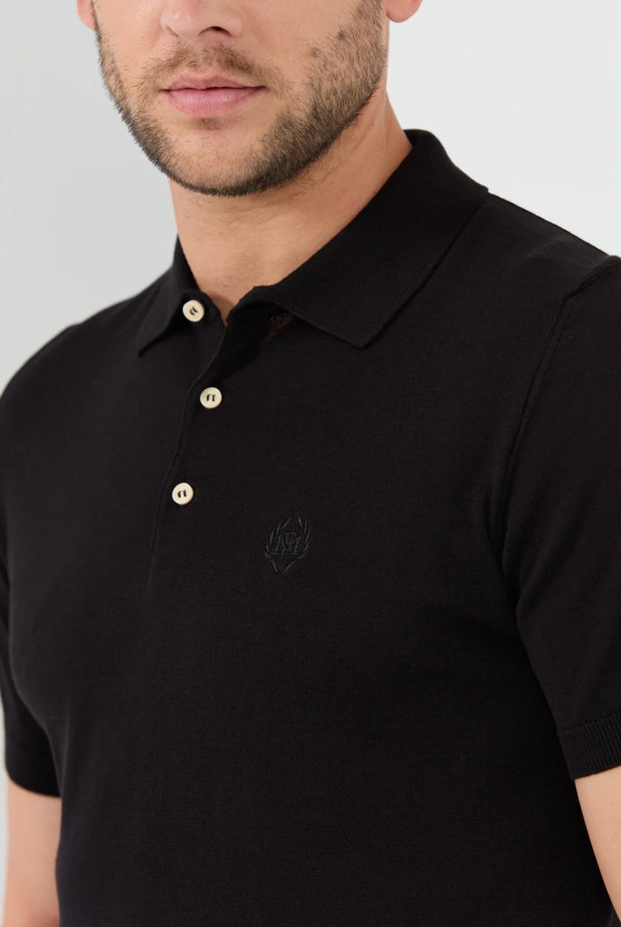 Marco Frank - Elroy: Pull Polo Avec Logo Couronne Brodé - Noir