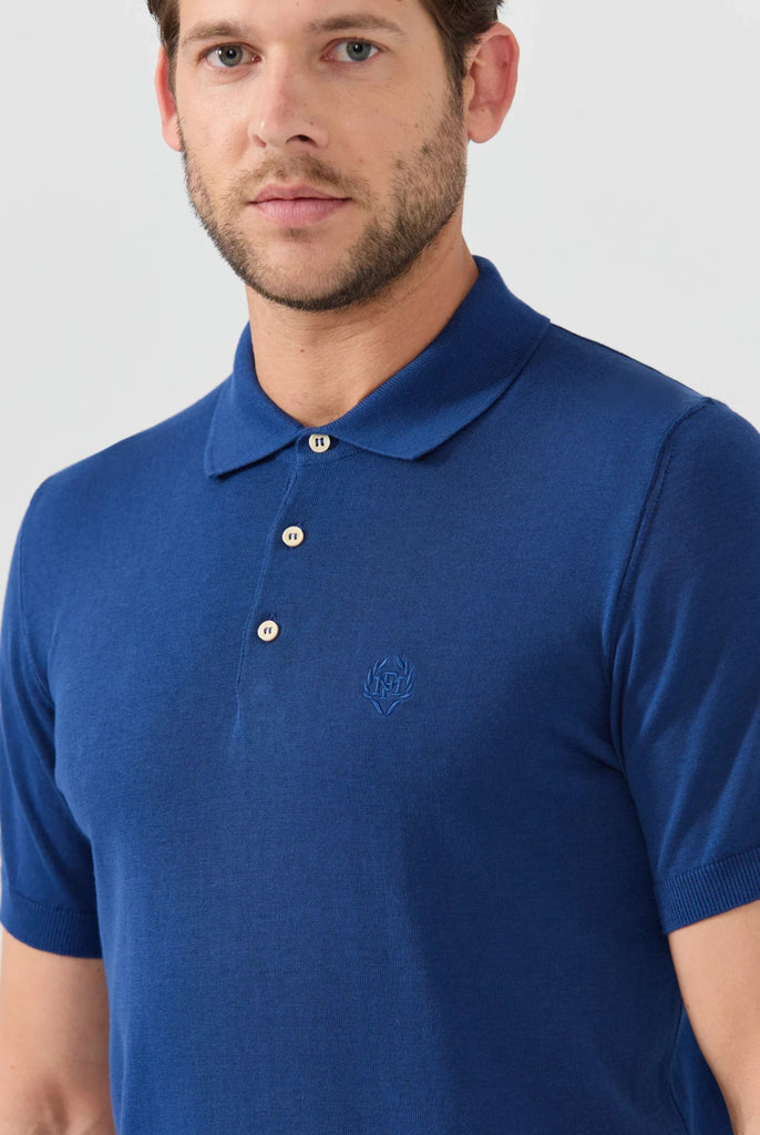 Marco Frank - Elroy: Pull Polo Avec Logo Couronne Brodé - Indigo