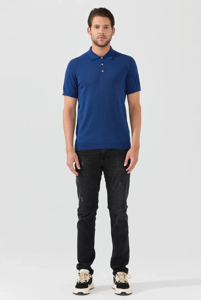 Marco Frank - Elroy: Pull Polo Avec Logo Couronne Brodé - Indigo