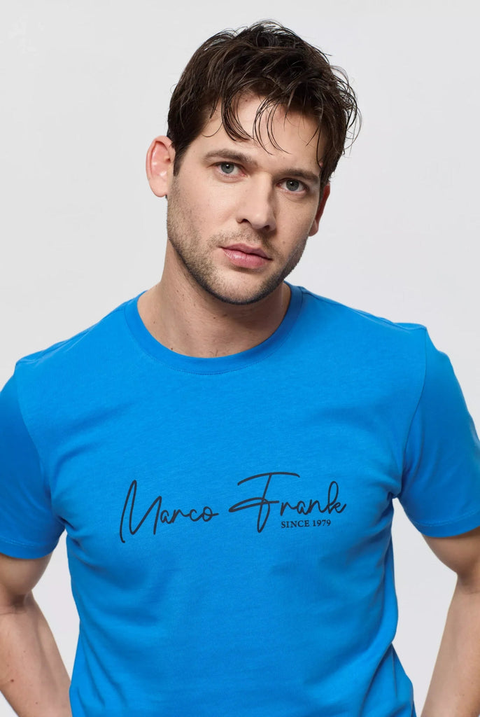 Marco Frank - Fabien: T-shirt Avec Logo Manuscrit - Bleu