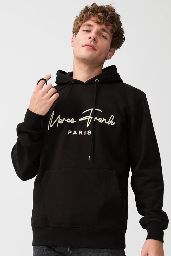 Marco Frank | Paris, France | Fontaine: Sweat Capuche Avec Logo Manuscrit Brodé - Noir