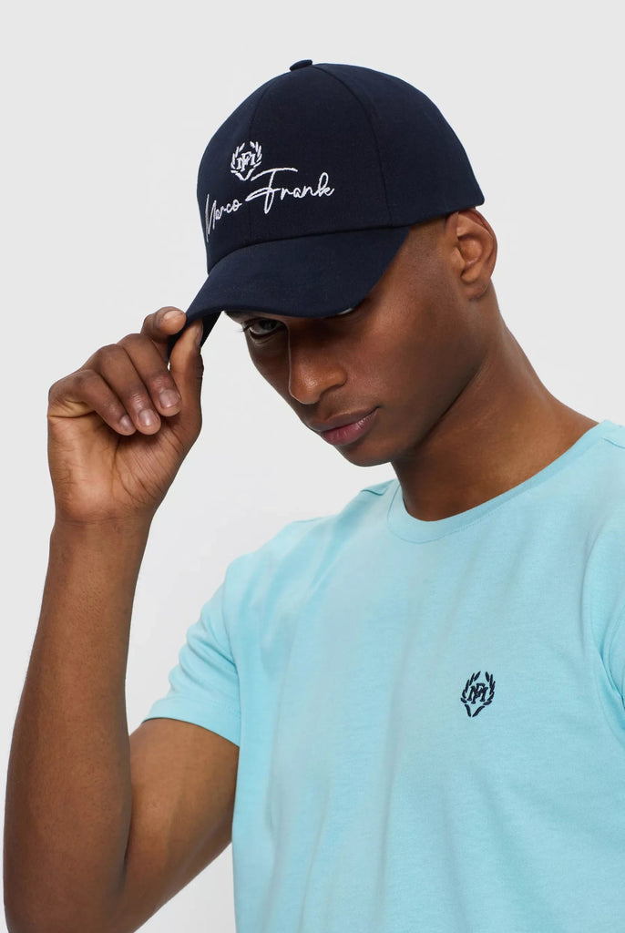 Marco Frank - Gustavo: Casquette Avec Logo Contrasté Écrit À La Main - Bleu Marine