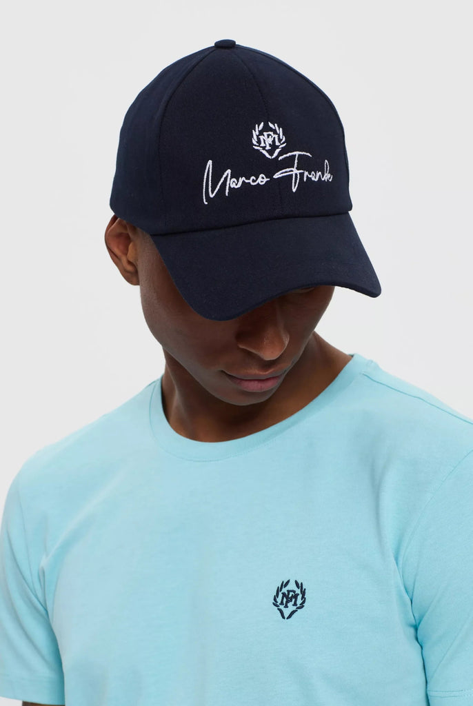Marco Frank - Gustavo: Casquette Avec Logo Contrasté Écrit À La Main - Bleu Marine