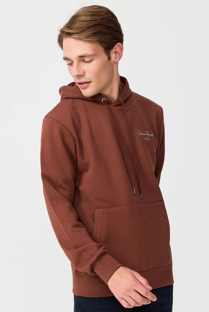 Marco Frank - Hugh: Sweat Capuche Avec Logo Manuscrit Brodé - Brun
