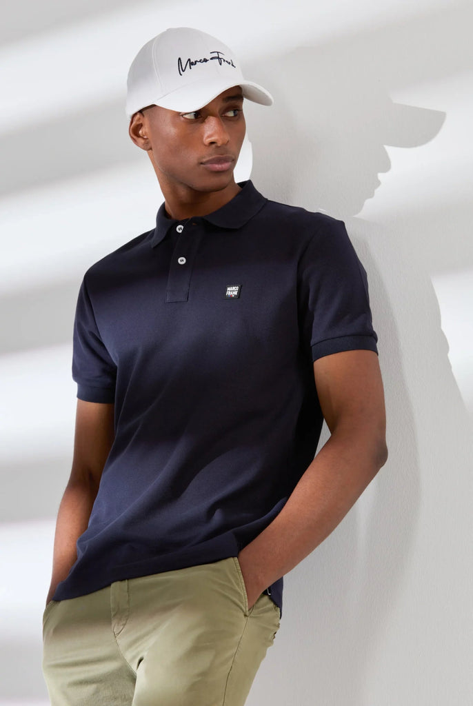 Marco Frank - Louise: Polo Avec Écusson Logo en Silicone - Bleu Navy