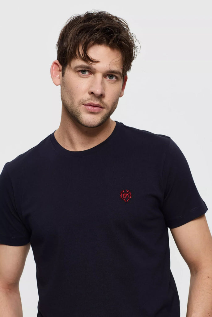 Marco Frank - Marco: T-shirt Avec Logo Couronne Brodé - Bleu Marine