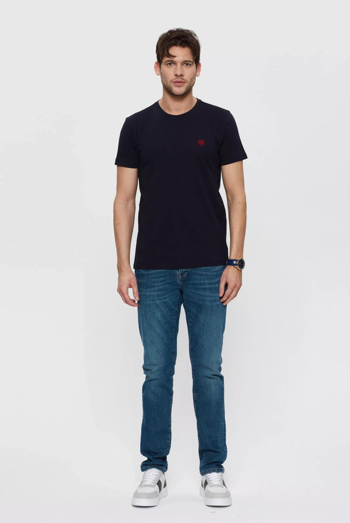 Marco Frank - Marco: T-shirt Avec Logo Couronne Brodé - Bleu Marine