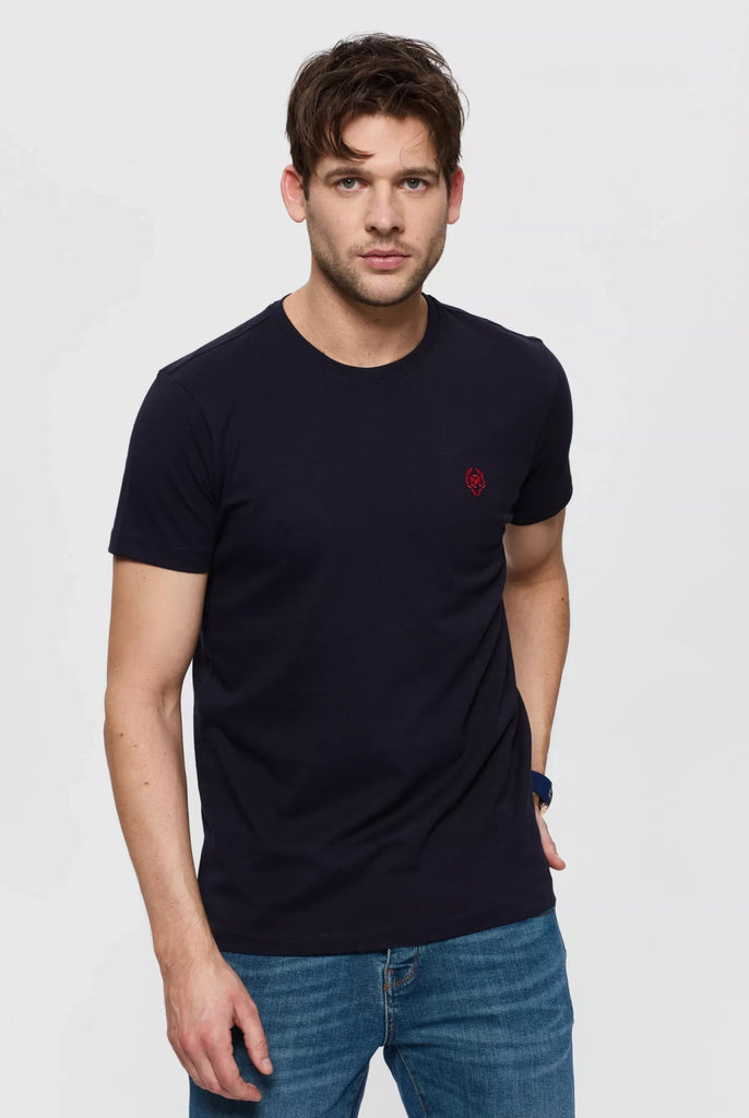 Marco Frank - Marco: T-shirt Avec Logo Couronne Brodé - Bleu Marine