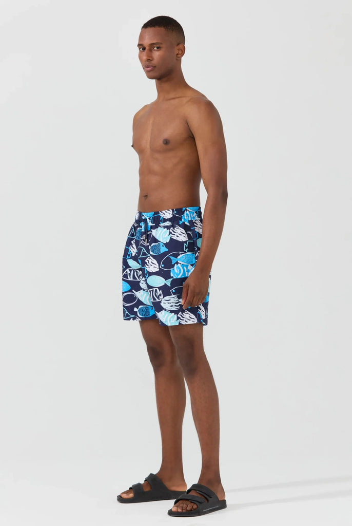Porter: Short de Bain à Imprimé Poisson, Séchage Rapide - Marco Frank
