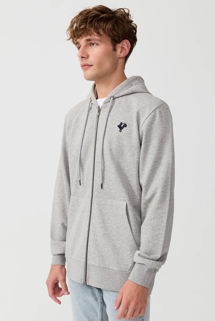 Marco Frank - Ducasse: Sweat Zippé à Capuche Avec Logo de Coq Emblématique Brodé - Gris