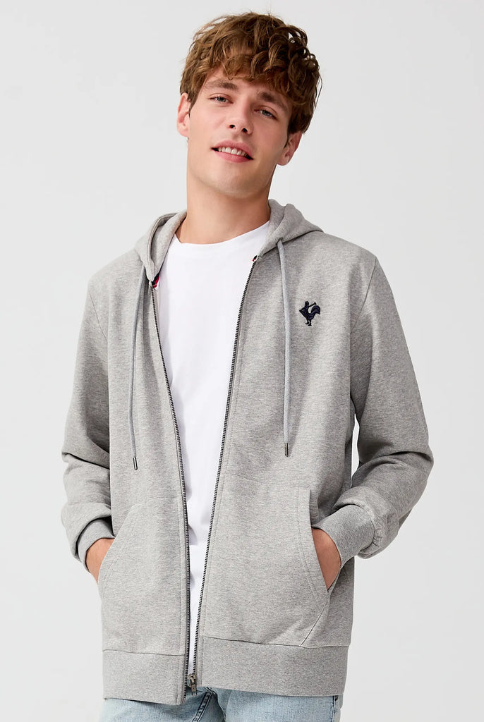 Marco Frank - Ducasse: Sweat Zippé à Capuche Avec Logo de Coq Emblématique Brodé - Gris