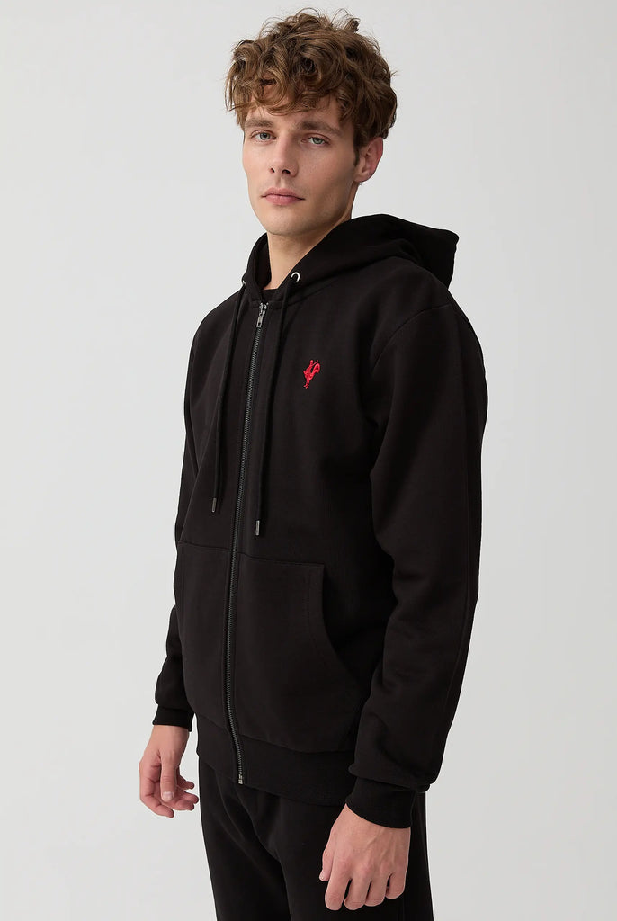 Marco Frank - Ducasse: Sweat Zippé à Capuche Avec Logo de Coq Emblématique Brodé - Noir