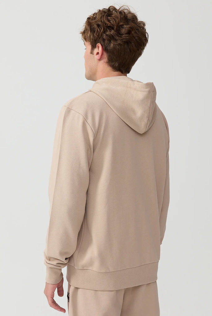 Marco Frank - Ducasse: Sweat Zippé à Capuche Avec Logo de Coq Emblématique Brodé - Beige