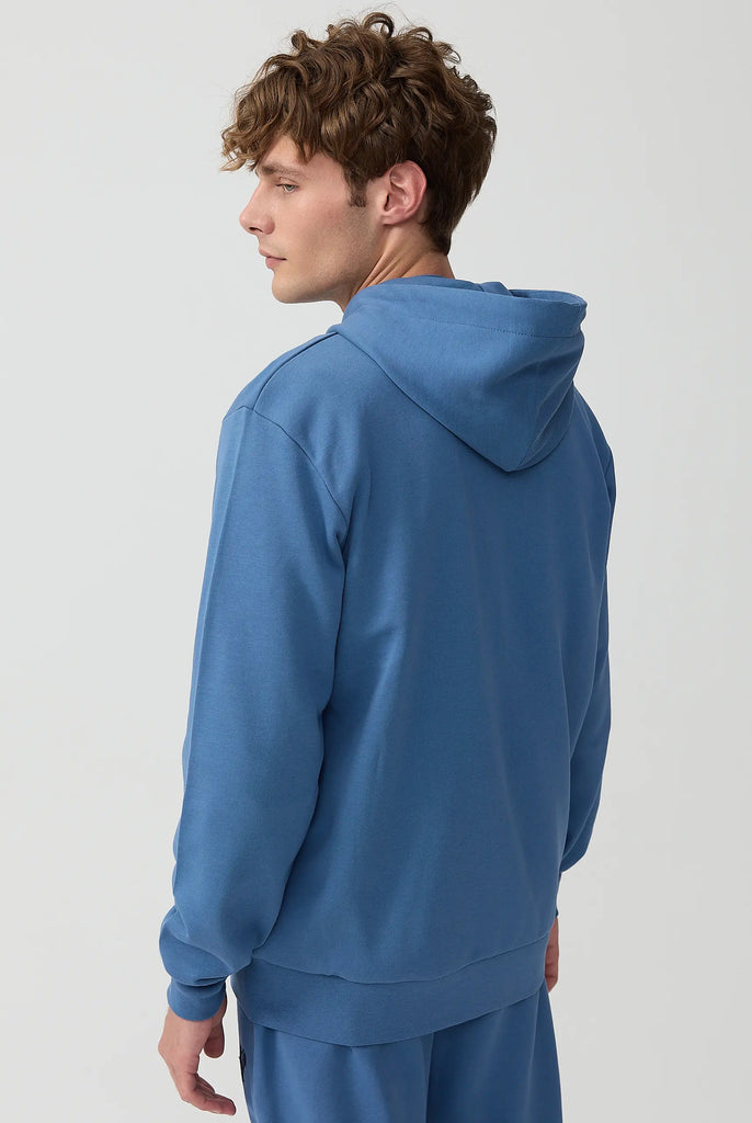 Marco Frank - Ducasse: Sweat Zippé à Capuche Avec Logo de Coq Emblématique Brodé - Indigo