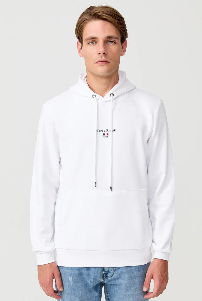 Marco Frank - Cartier Sweat Capuche Avec Logo Drapeau Brodé - Blanc
