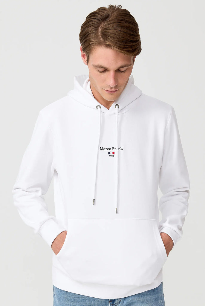 Marco Frank - Cartier Sweat Capuche Avec Logo Drapeau Brodé - Blanc