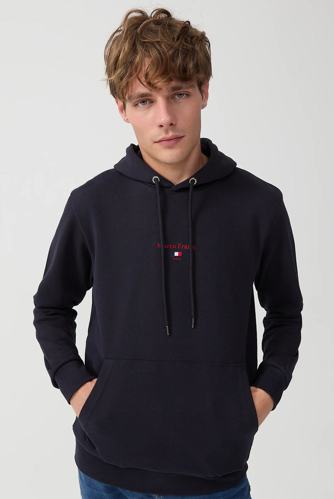 Marco Frank - Cartier Sweat Capuche Avec Logo Drapeau Brodé - Bleu Marine