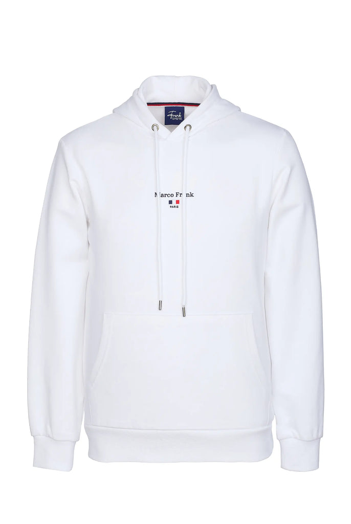 Marco Frank - Cartier Sweat Capuche Avec Logo Drapeau Brodé - Blanc