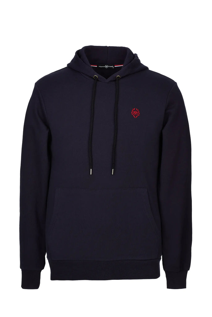 Marco Frank - Charles: Sweat Capuche Avec Logo Emblématique - Bleu Marin