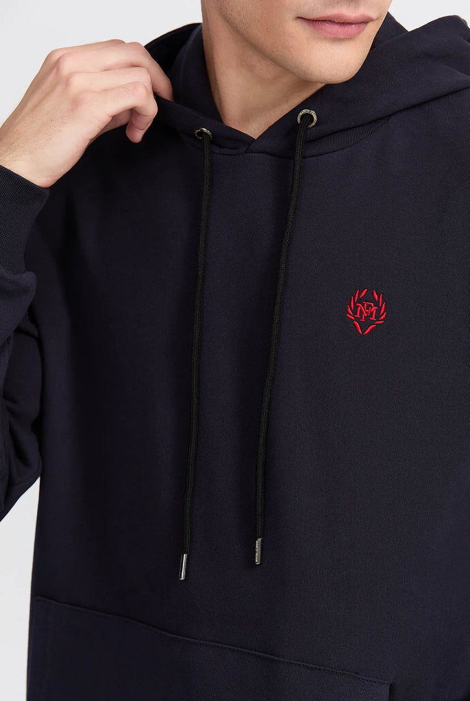 Marco Frank - Charles: Sweat Capuche Avec Logo Emblématique - Bleu Marin