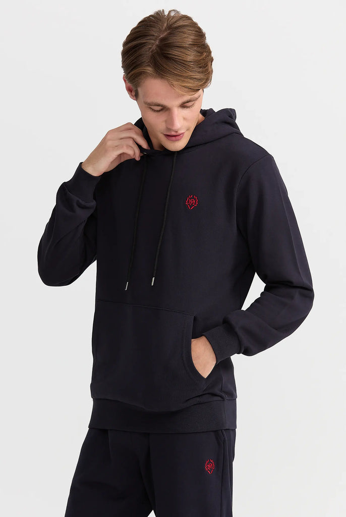 Marco Frank - Charles: Sweat Capuche Avec Logo Emblématique - Bleu Marin
