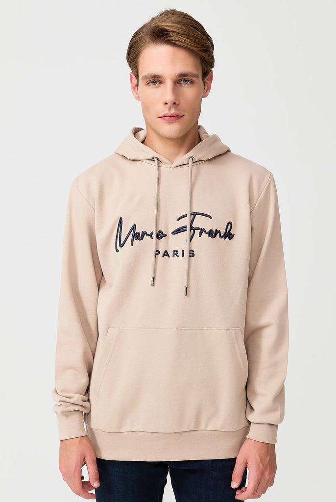 Marco Frank | Paris, France | Fontaine: Sweat Capuche Avec Logo Manuscrit Brodé - Beige