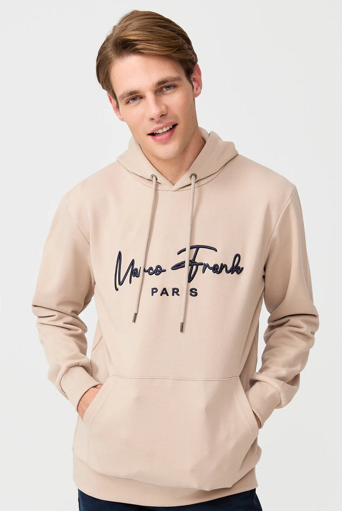 Marco Frank | Paris, France | Fontaine: Sweat Capuche Avec Logo Manuscrit Brodé - Beige