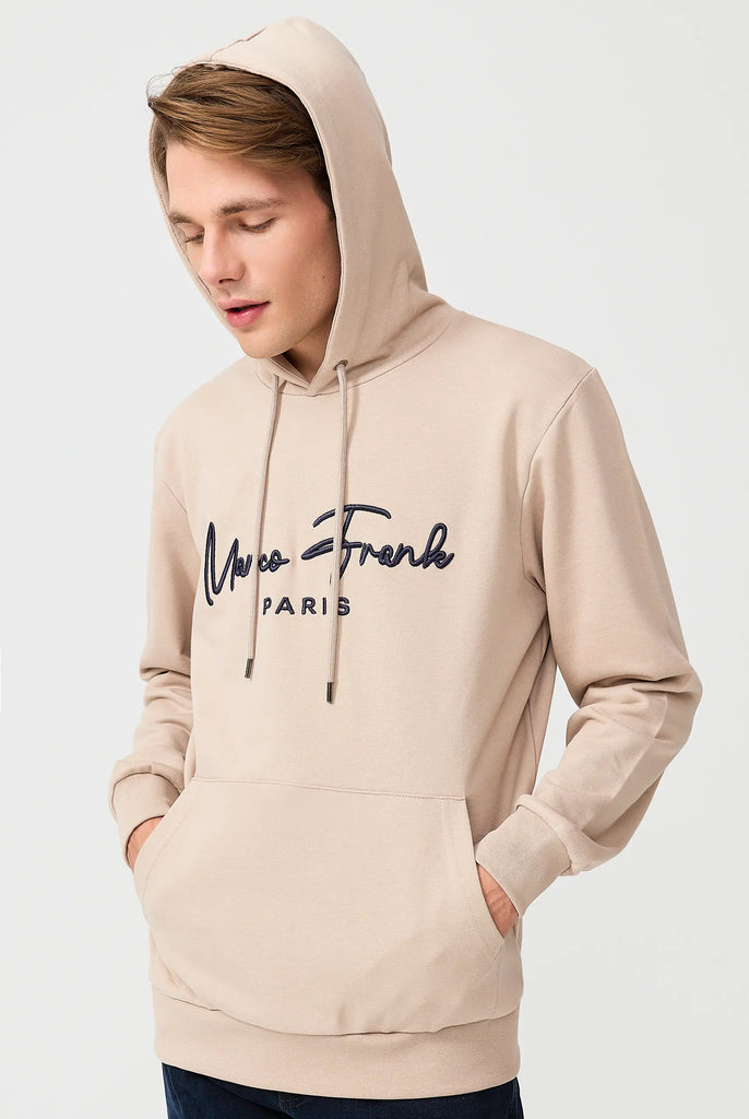 Marco Frank | Paris, France | Fontaine: Sweat Capuche Avec Logo Manuscrit Brodé - Beige