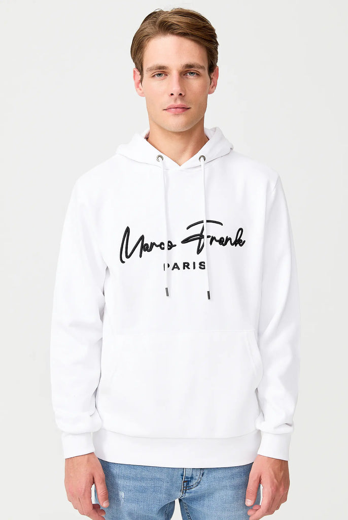 Marco Frank | Paris, France | Fontaine: Sweat Capuche Avec Logo Manuscrit Brodé - Blanc