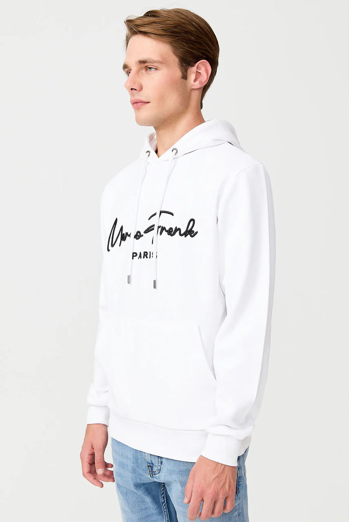 Marco Frank | Paris, France | Fontaine: Sweat Capuche Avec Logo Manuscrit Brodé - Blanc