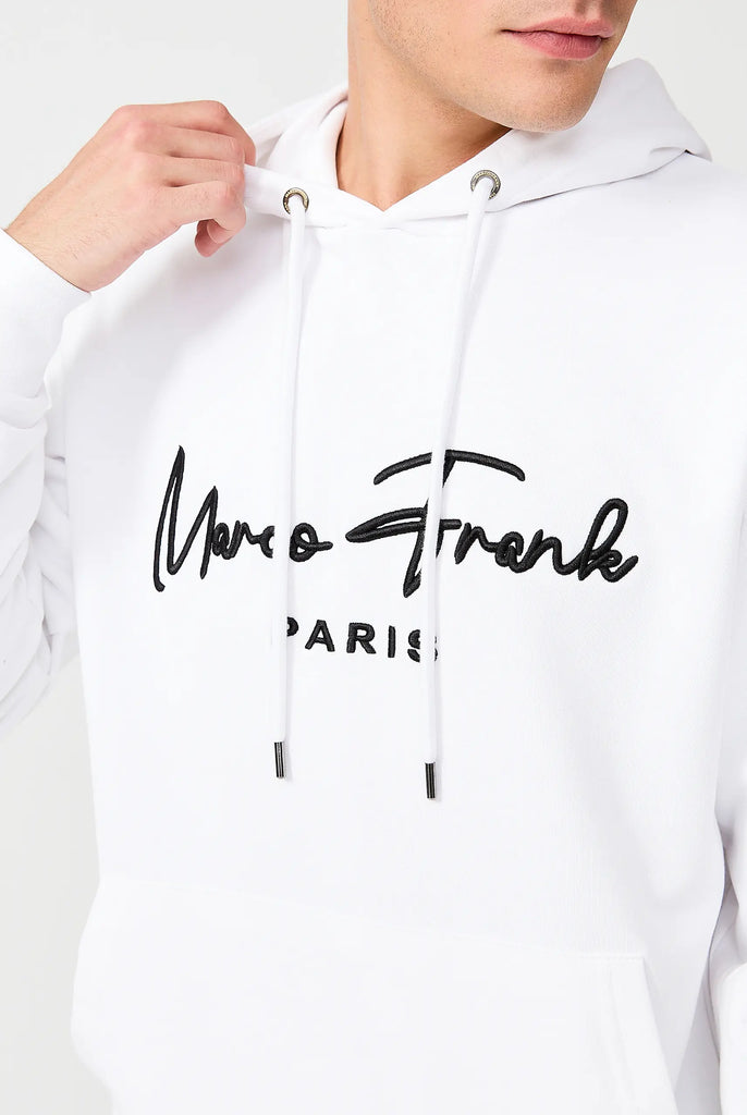 Marco Frank | Paris, France | Fontaine: Sweat Capuche Avec Logo Manuscrit Brodé - Blanc