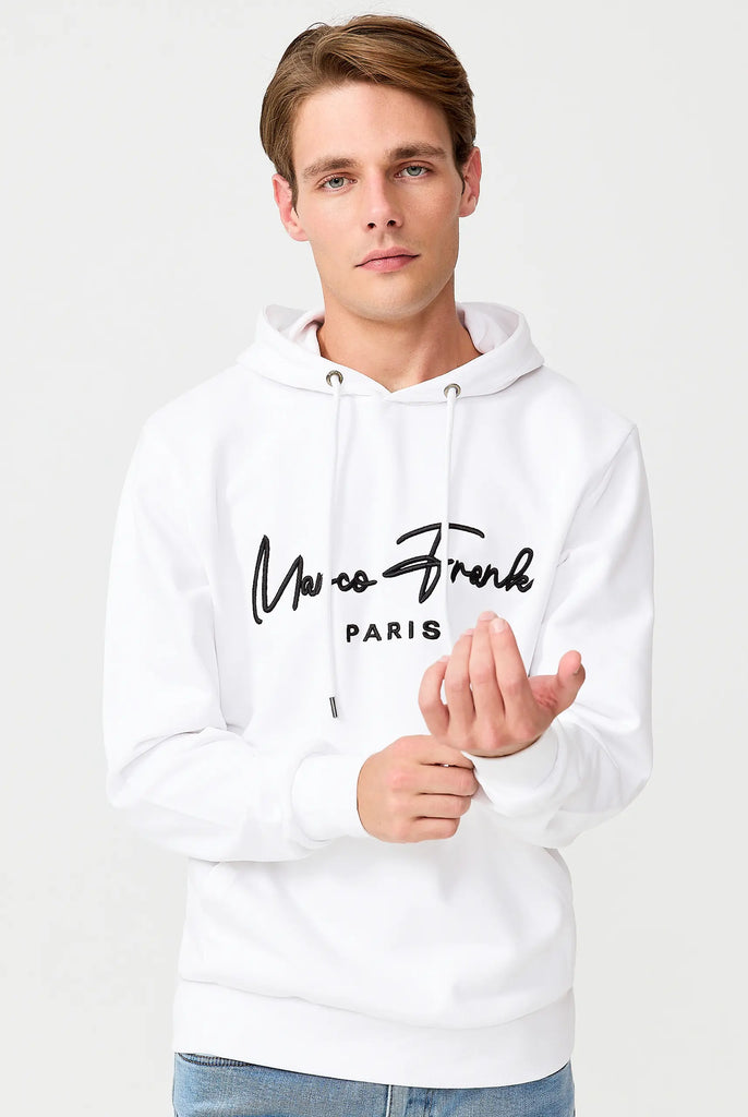 Marco Frank | Paris, France | Fontaine: Sweat Capuche Avec Logo Manuscrit Brodé - Blanc