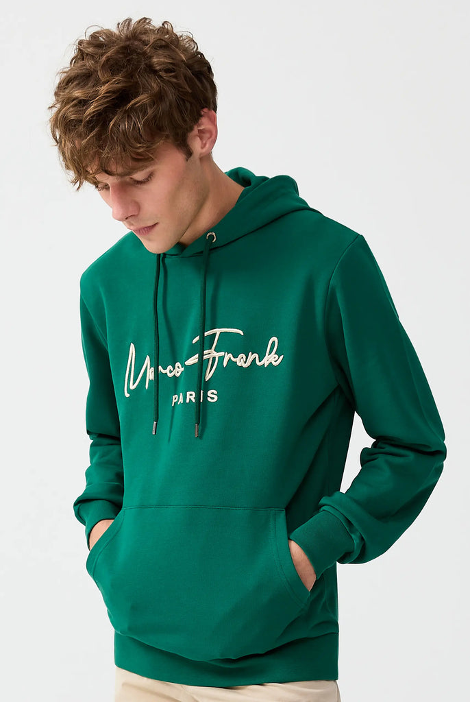 Marco Frank | Paris, France | Fontaine: Sweat Capuche Avec Logo Manuscrit Brodé - Vert