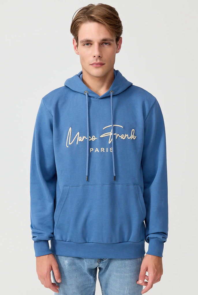 Marco Frank | Paris, France | Fontaine: Sweat Capuche Avec Logo Manuscrit Brodé - Indigo