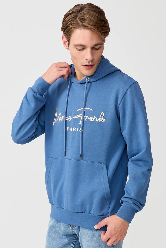 Marco Frank | Paris, France | Fontaine: Sweat Capuche Avec Logo Manuscrit Brodé - Indigo
