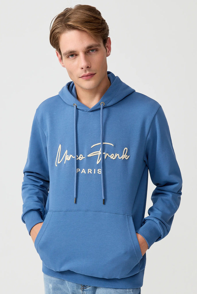 Marco Frank | Paris, France | Fontaine: Sweat Capuche Avec Logo Manuscrit Brodé - Indigo