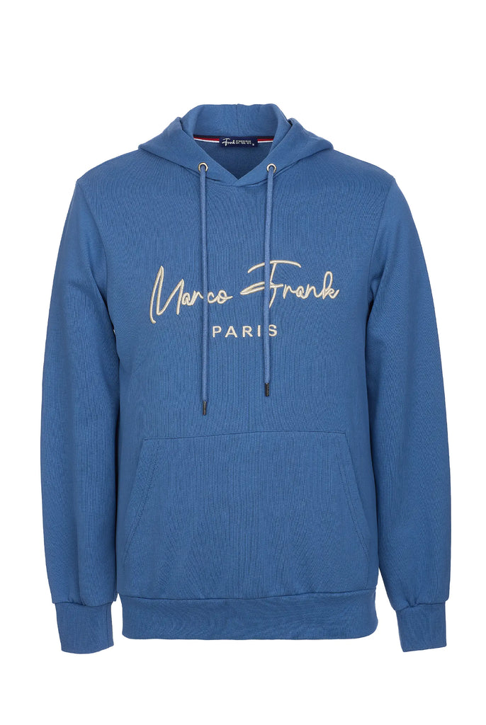 Marco Frank | Paris, France | Fontaine: Sweat Capuche Avec Logo Manuscrit Brodé - Indigo