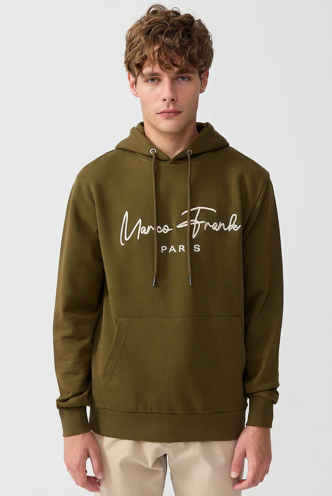 Marco Frank | Paris, France | Fontaine: Sweat Capuche Avec Logo Manuscrit Brodé - Kaki