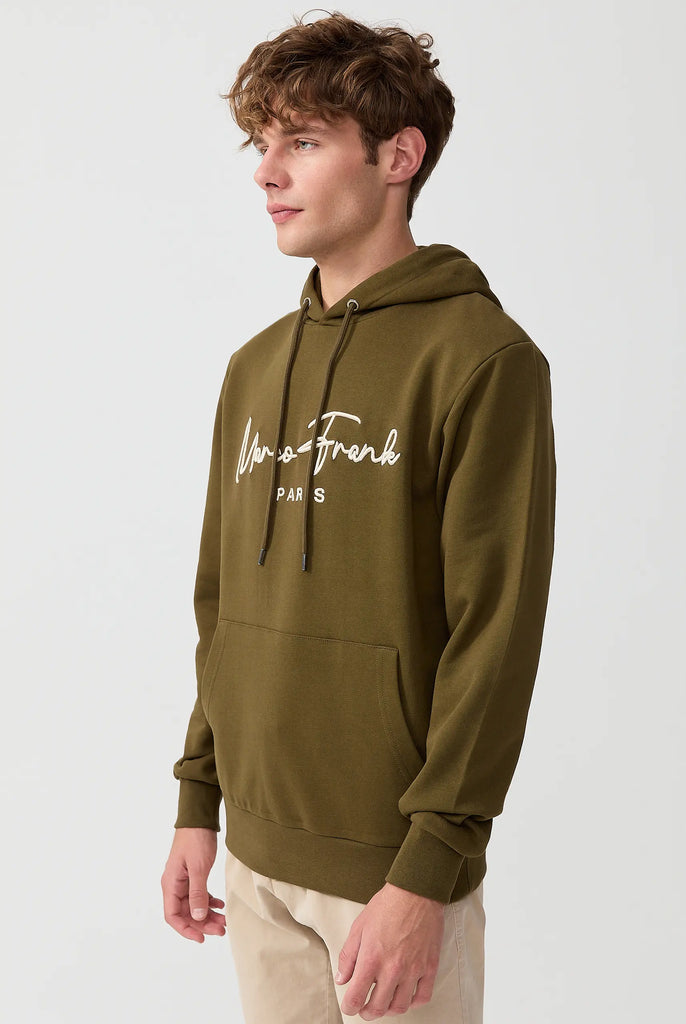 Marco Frank | Paris, France | Fontaine: Sweat Capuche Avec Logo Manuscrit Brodé - Kaki