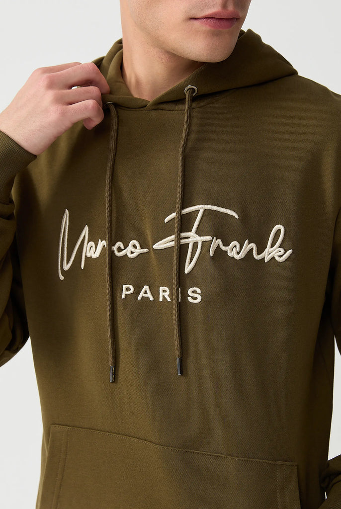 Marco Frank | Paris, France | Fontaine: Sweat Capuche Avec Logo Manuscrit Brodé - Kaki