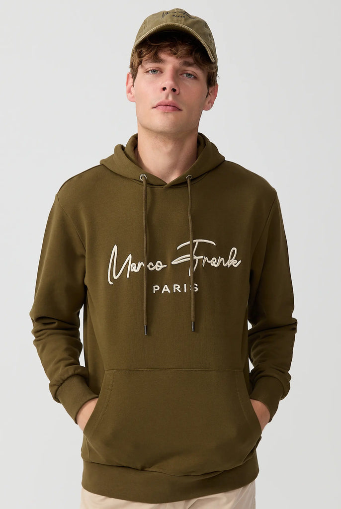 Marco Frank | Paris, France | Fontaine: Sweat Capuche Avec Logo Manuscrit Brodé - Kaki