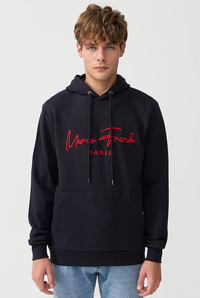 Marco Frank | Paris, France | Fontaine: Sweat Capuche Avec Logo Manuscrit Brodé - Bleu Marine