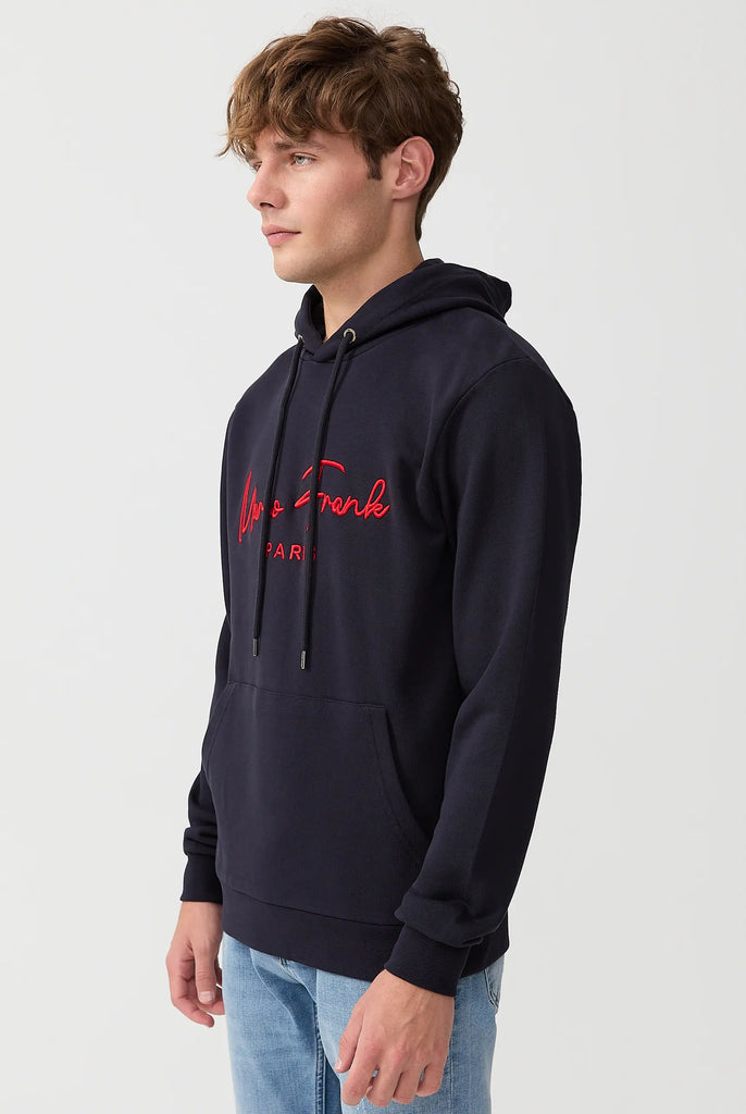 Marco Frank | Paris, France | Fontaine: Sweat Capuche Avec Logo Manuscrit Brodé - Bleu Marine