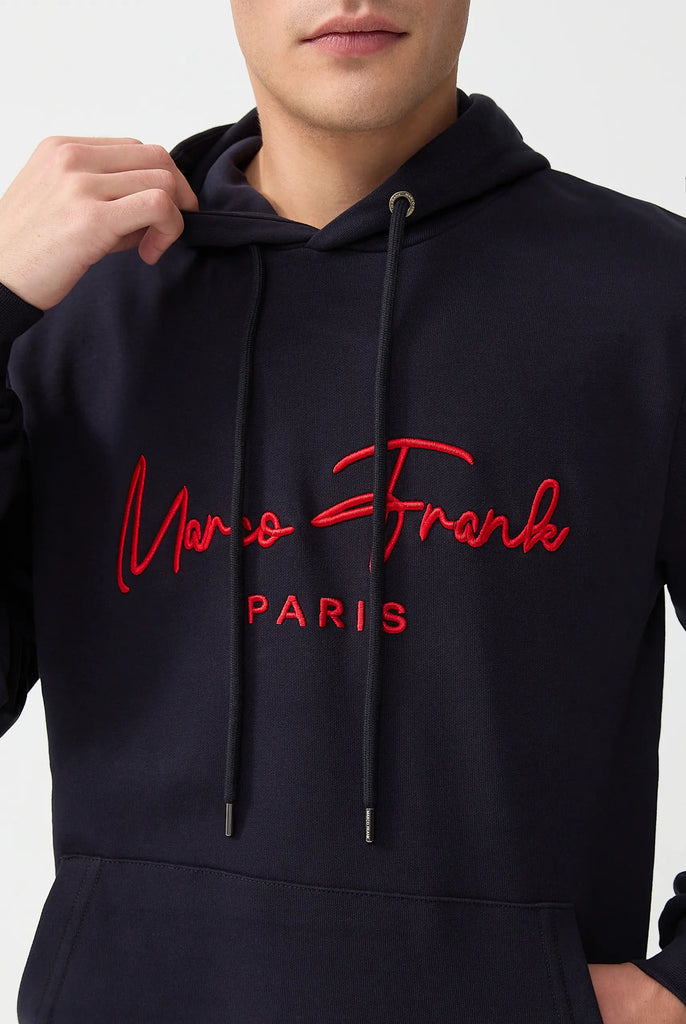 Marco Frank | Paris, France | Fontaine: Sweat Capuche Avec Logo Manuscrit Brodé - Bleu Marine