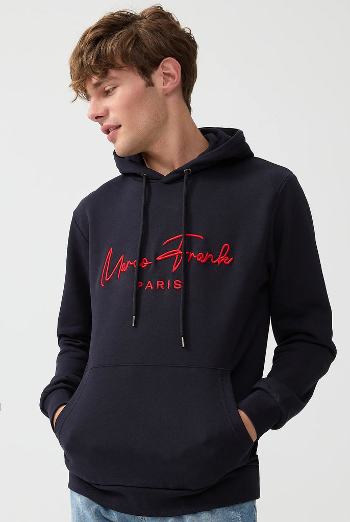 Marco Frank | Paris, France | Fontaine: Sweat Capuche Avec Logo Manuscrit Brodé - Bleu Marine